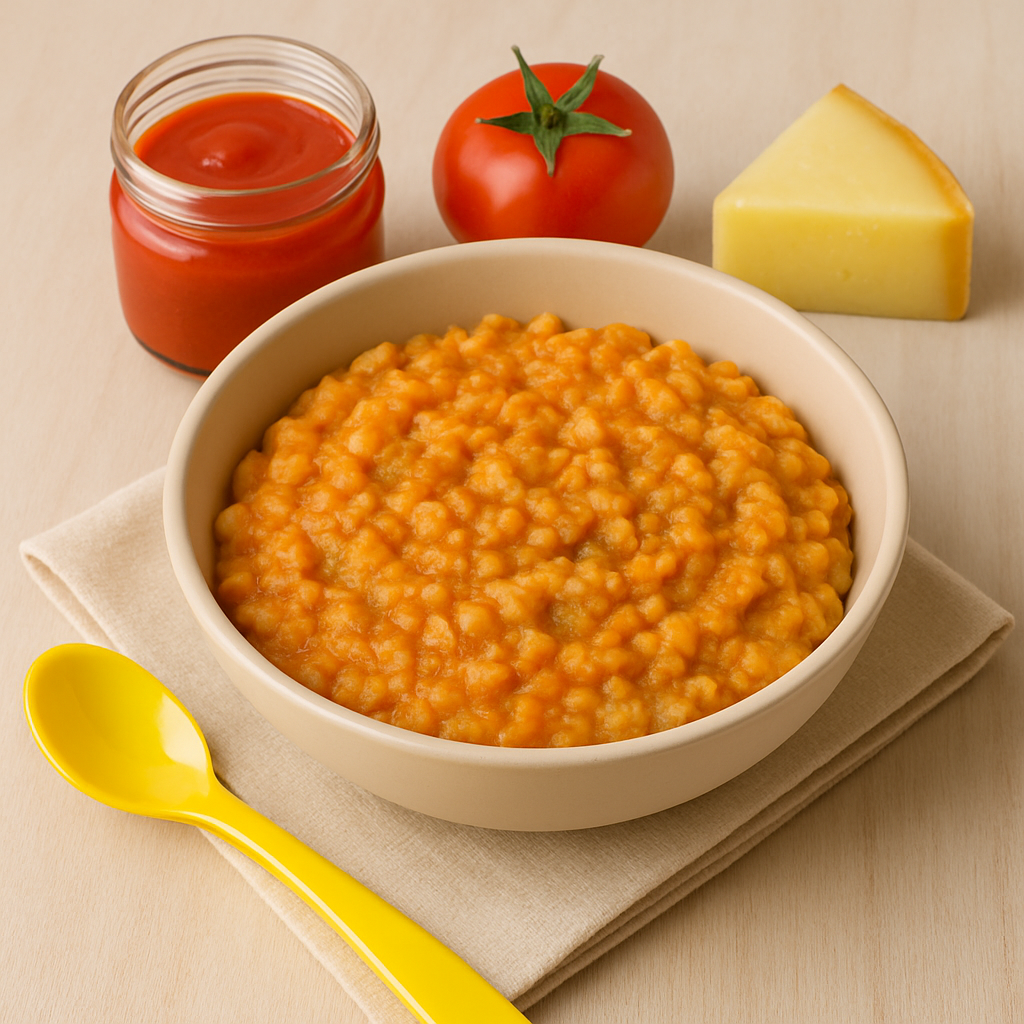 mini mashed pasta with tomato & cheese