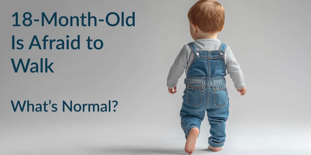 toddler walks away on a gray background wearing denim overalls and striped shirt