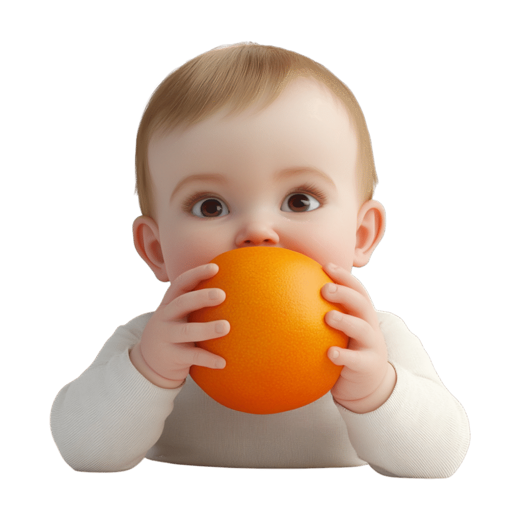 vecteezy baby eating orange fruit 56030421