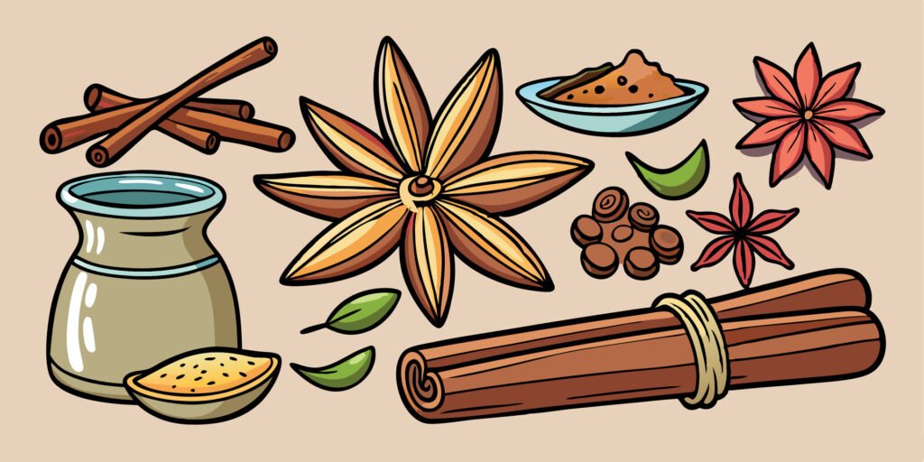 vecteezy set of spicy aromatic food cinnamon and anise spice drawn 51570051