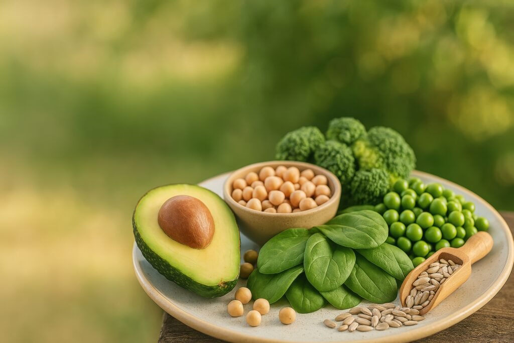 Vitamins for Babies Under 1 Year Old fresh healthy salad ingredients arranged on a plate outdoors in natural light