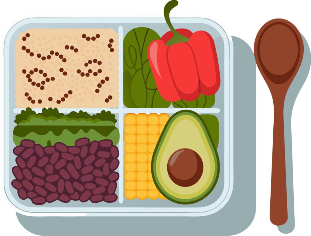 healthy vegan meal box with avocado quinoa and vegetables 54065714