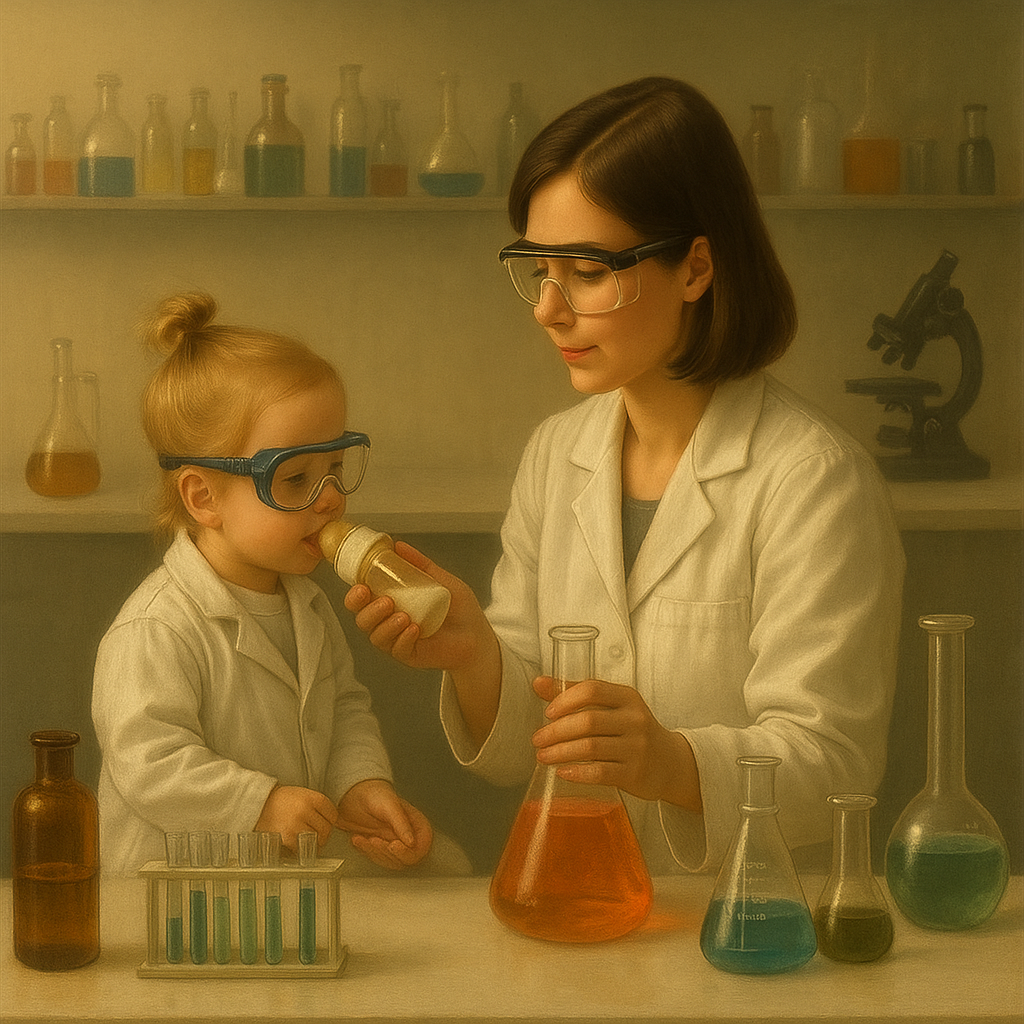 mom and daughter in chemistry lab chemistry behind foods