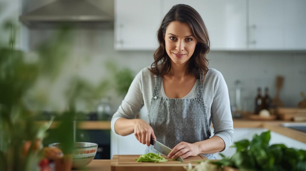 make me a realistic banner picture of a mom cooking simple meals (1)